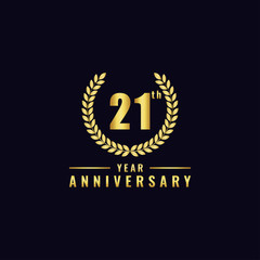 Fototapeta premium Vector illustration of a birthday logo number 21 with gold color, can be used as a logo for birthdays, leaflets and corporate birthday brochures. - Vector