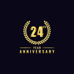 Vector illustration of a birthday logo number 24 with gold color, can be used as a logo for birthdays, leaflets and corporate birthday brochures. - Vector