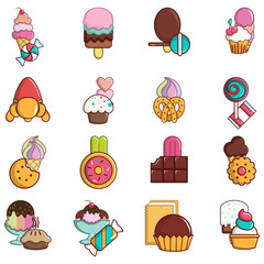 Sweet tooth icons set. Cartoon set of 16 sweet tooth vector icons for web isolated on white background