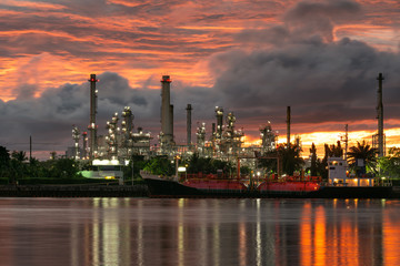 oil and gas refinery petrochemical factory at night, petroleum and chemical plant