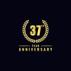 Vector illustration of a birthday logo number 37 with gold color, can be used as a logo for birthdays, leaflets and corporate birthday brochures. - Vector
