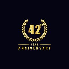 Vector illustration of a birthday logo number 42 with gold color, can be used as a logo for birthdays, leaflets and corporate birthday brochures. - Vector