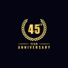 Vector illustration of a birthday logo number 45 with gold color, can be used as a logo for birthdays, leaflets and corporate birthday brochures. - Vector