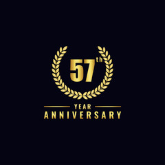 Vector illustration of a birthday logo number 57 with gold color, can be used as a logo for birthdays, leaflets and corporate birthday brochures. - Vector