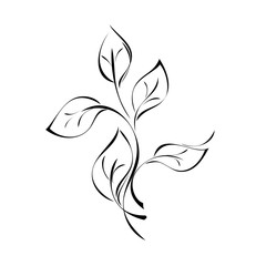stylized twig with leaves in black lines on a white background