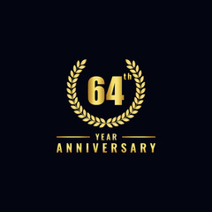 Fototapeta premium Vector illustration of a birthday logo number 64 with gold color, can be used as a logo for birthdays, leaflets and corporate birthday brochures. - Vector