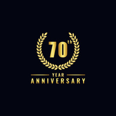 Vector illustration of a birthday logo number 70 with gold color, can be used as a logo for birthdays, leaflets and corporate birthday brochures. - Vector