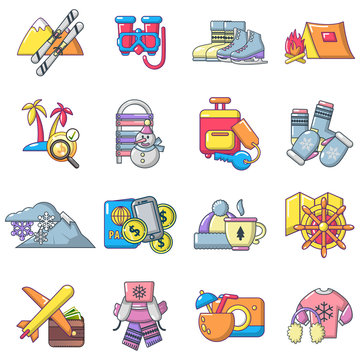 Recreational activity icons set. Cartoon set of 16 recreational activity vector icons for web isolated on white background