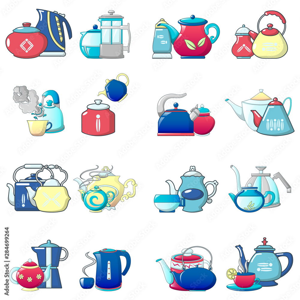 Poster teakettle icons set. cartoon set of 16 teakettle vector icons for web isolated on white background