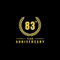 Vector illustration of a birthday logo number 83 with gold color, can be used as a logo for birthdays, leaflets and corporate birthday brochures. - Vector