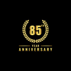 Fototapeta premium Vector illustration of a birthday logo number 85 with gold color, can be used as a logo for birthdays, leaflets and corporate birthday brochures. - Vector