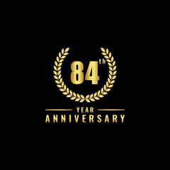 Vector illustration of a birthday logo number 84 with gold color, can be used as a logo for birthdays, leaflets and corporate birthday brochures. - Vector