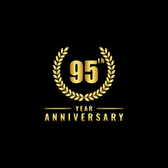 Fototapeta premium Vector illustration of a birthday logo number 95 with gold color, can be used as a logo for birthdays, leaflets and corporate birthday brochures. - Vector