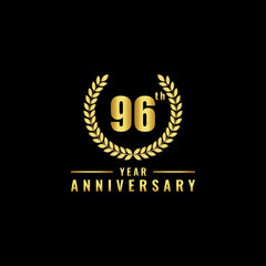 Vector illustration of a birthday logo number 96 with gold color, can be used as a logo for birthdays, leaflets and corporate birthday brochures. - Vector