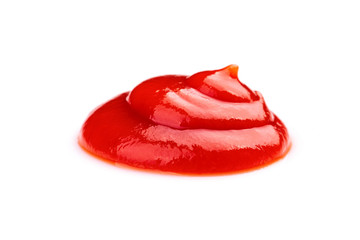 Red ketchup tomato sauce closeup isolated on white background