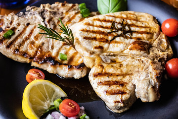 cooked beef steak on dish reaty to eat