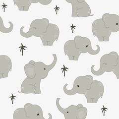 Seamless pattern with cute cartoon elephants