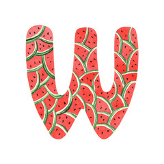 Cute watermelon monogram letter W. Isolated over a white background.