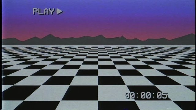 flight over seamless checkboard 90s style plain field VHS effect slow motion loop motion graphics animation background new quality vintage style cool nice beautiful 4k stock video footage