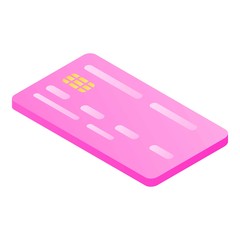 Pink credit card icon. Isometric of pink credit card vector icon for web design isolated on white background