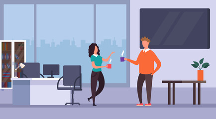Business people office workers characters talking. Coffee break concept. Vector flat cartoon graphic design isolated illustration