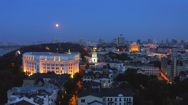 Aerial view of St. Michael's Cathedral and St. Sophia Cathedral at night