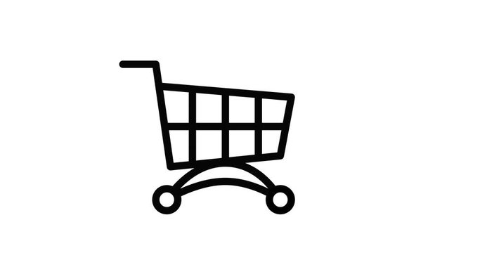 Shopping cart Thin line icon , Supermarket shopping trolly  outline icon style isolated on white background. 4K icon motion graphic animation