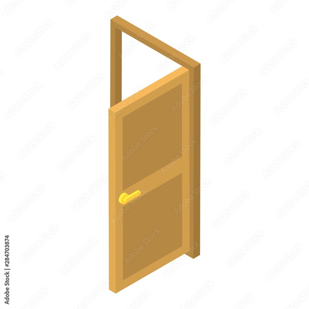 Poster open door icon. isometric of open door vector icon for web design isolated on white background