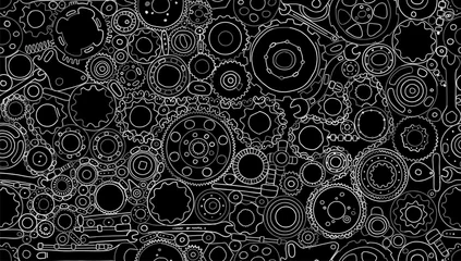 Wall murals Industrial style Auto spare parts and gears, seamless pattern for your design