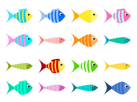 Aquarium tropical fish set icon. Cartoon vector illustration isolated on white.