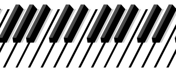 Black and white illustration of a piano keyboard. Horizontal seamless pattern. For background, wide screensavers for your fantastic flight.