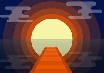 Sunset nature flat vector illustration for design