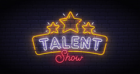 Talent Show neon sign, bright signboard, light banner. Talent Show logo neon, emblem. Vector illustration - obrazy, fototapety, plakaty