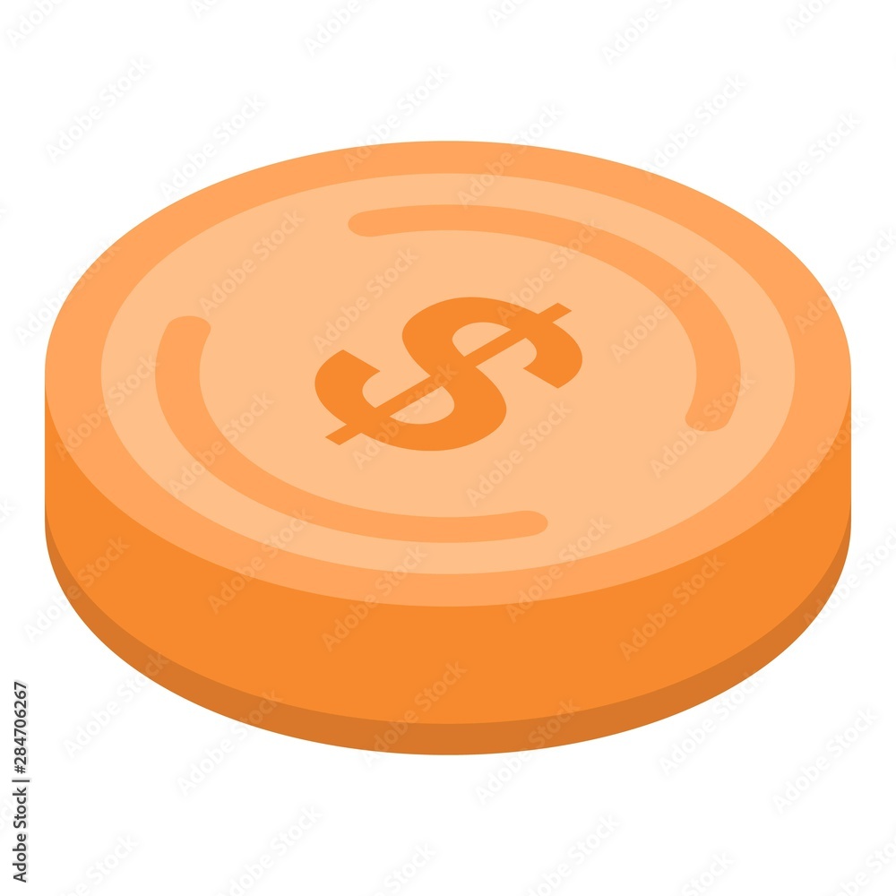 Poster dollar coin icon. isometric of dollar coin vector icon for web design isolated on white background