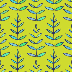 Fototapeta na wymiar Leaves seamless pattern. Green background. Tropical modern pattern. Autumnal print for wrapping, textile, wallpaper design.