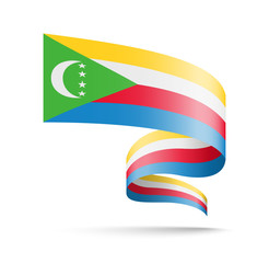 Comoros flag in the form of wave ribbon vector illustration on white background.
