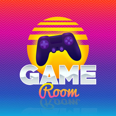 Game Room logo. Retro Game sign. Poster in style 80s