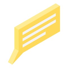 Yellow chat text icon. Isometric of yellow chat text vector icon for web design isolated on white background