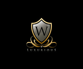 Luxury Golden Shield Logo with W Letter
