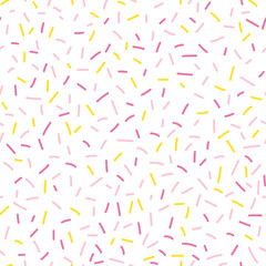 Fototapeta na wymiar Colorful seamless vector confetti pattern. Bakery themed donut, doughnut or cupcake sugar sprinkle background.