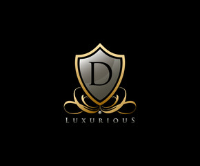 Luxury Golden Shield Logo with D Letter