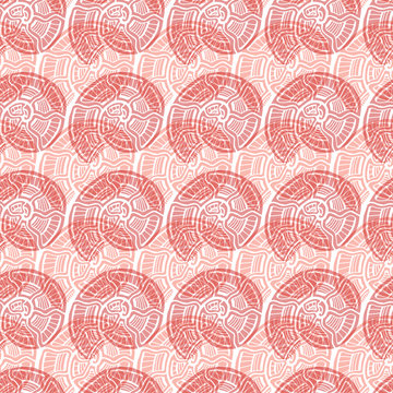 Shells seamless pattern. Nautical background in peach colors. Seashells pattern design.