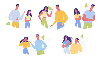 Young Family Quarrel and Swear Set Human Relations