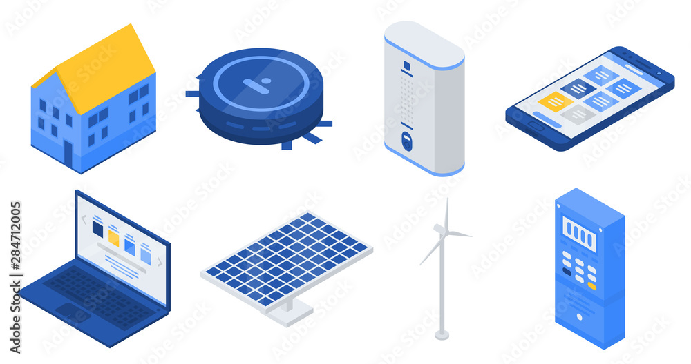 Poster autonomous house icons set. isometric set of autonomous house vector icons for web design isolated o