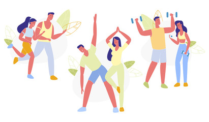 Happy Couple Sports Activity Set Healthy Lifestyle