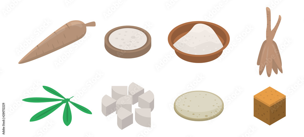Aufkleber cassava icons set. isometric set of cassava vector icons for web design isolated on white background