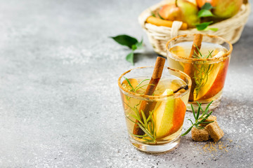 Apple pear cider. Selective focus, copy space.