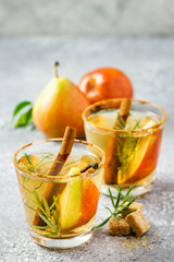 Apple pear cider. Selective focus, copy space.