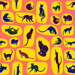 Hand Drawn Vector Cat Silhouette pattern