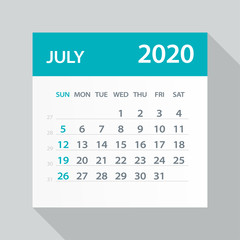 July 2020 Calendar Leaf - Vector Illustration